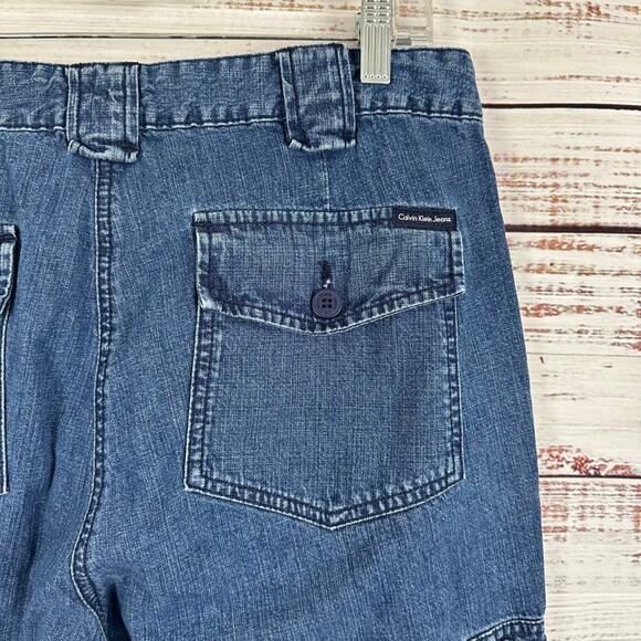 Womens Y2K Calvin Klein Jeans Cargo Pants Baggy Pockets Medium Wash Straight 12 - Picture 5 of 6